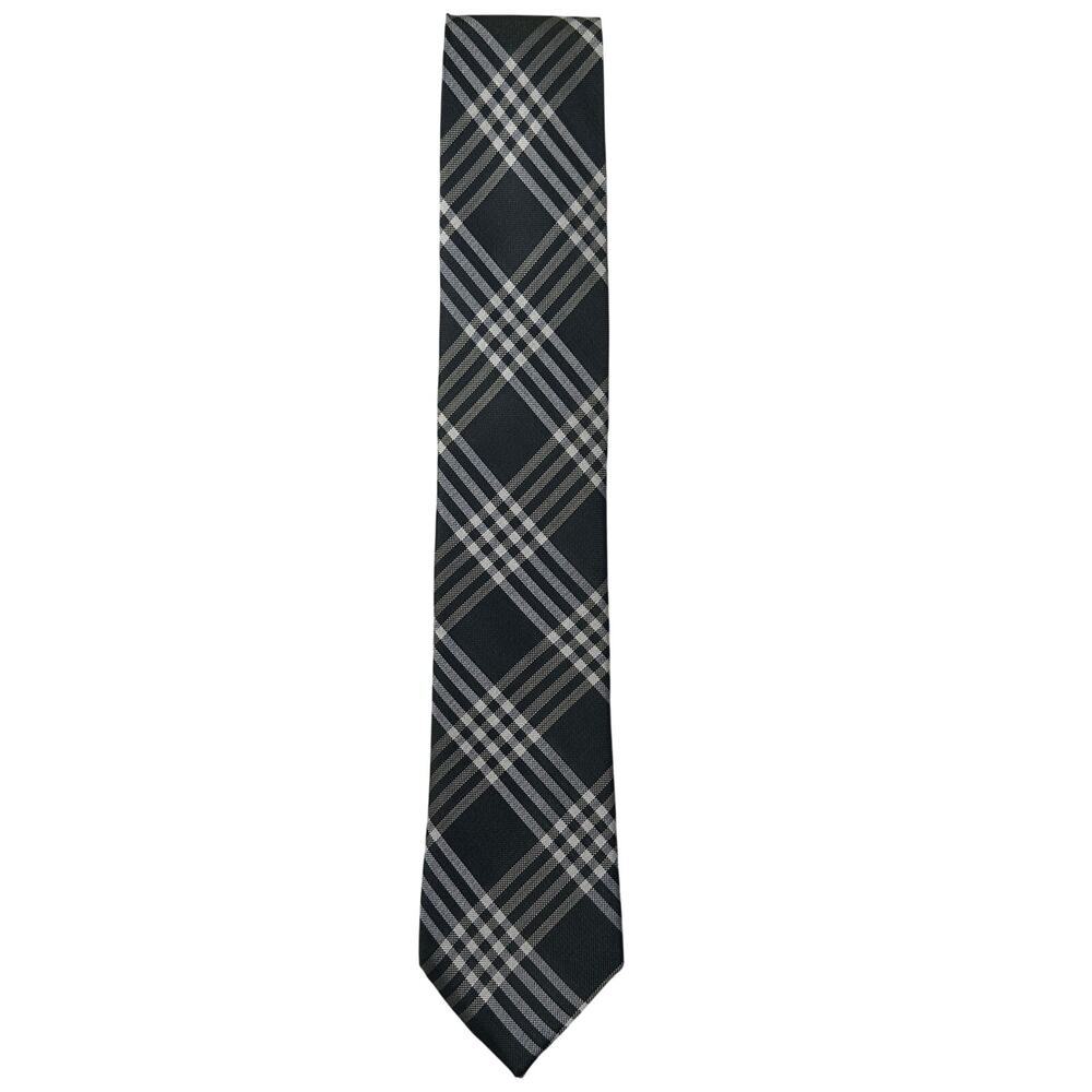 Black Brown 1826 100% Silk Neck Tie Navy Blue Green White Reflective‎ Plaid - Picture 3 of 12